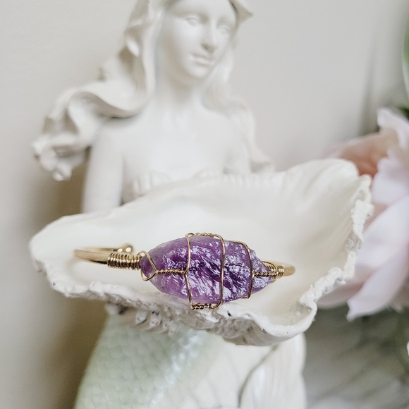 100% Natural Amethyst Wire Wrapped Bangle - Picture 7 of 8
